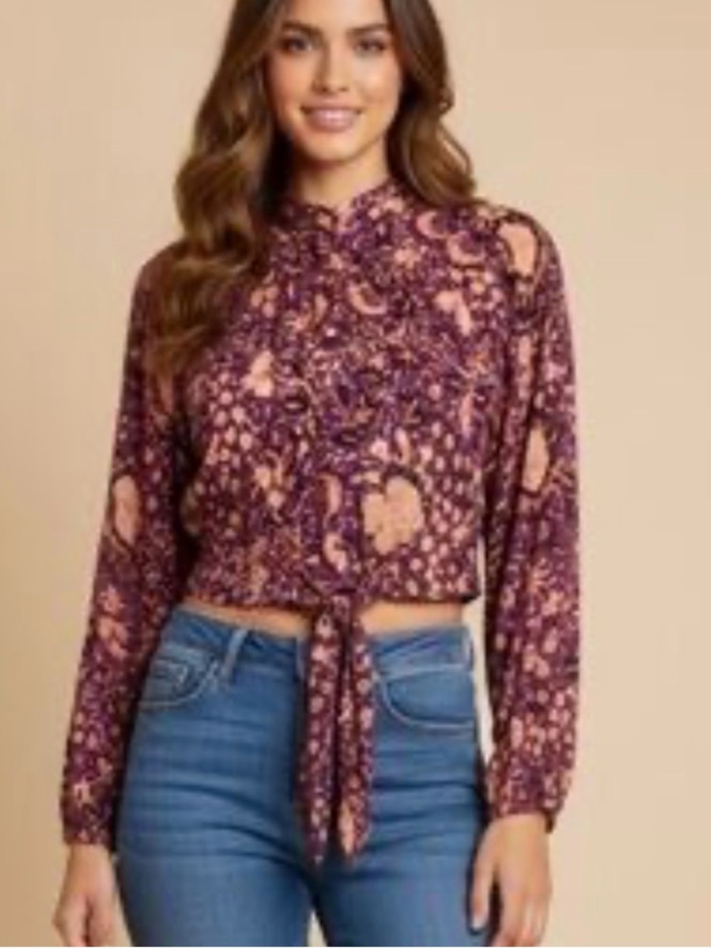 Rachel Zoe cropped tie front Floral Blouse Size Small NWT